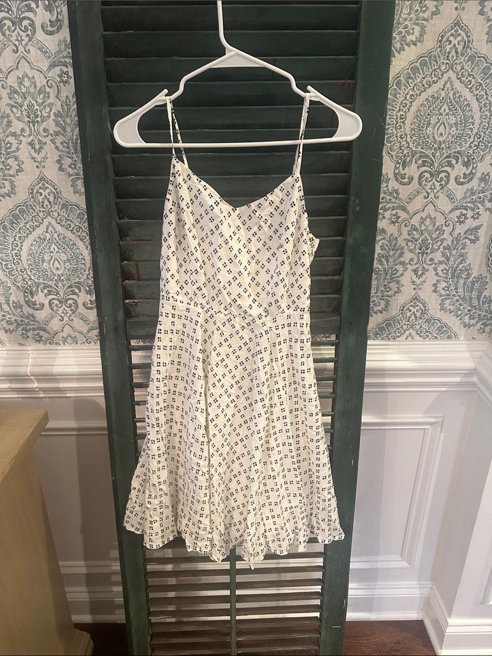 Old Navy White Dress with Navy Geometric Print